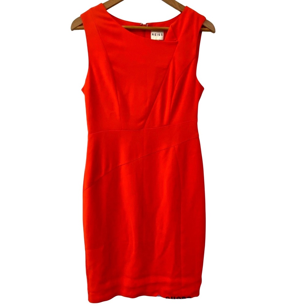 REISS‎ Sunny Fitted Day Dress Mandarin Orange Red Sheath Sleeveless Womens 6 NWT
